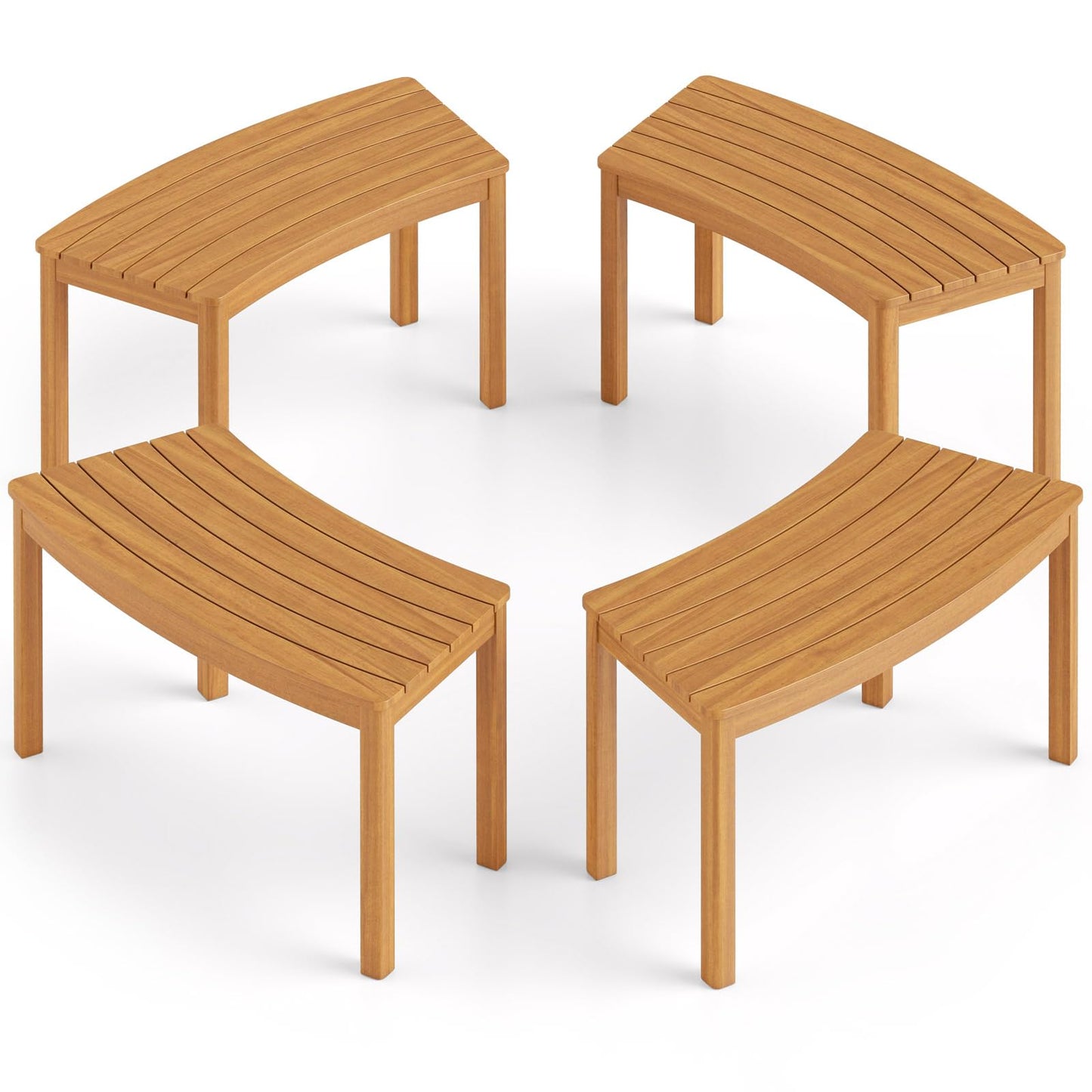 Ensemble de bancs d'extérieur incurvés en bois d'acacia Tangkula