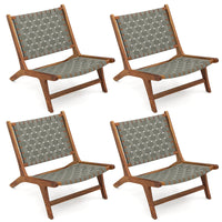 Tangkula Patio Teak Wood Chair with Nylon Webbing Seat & Back