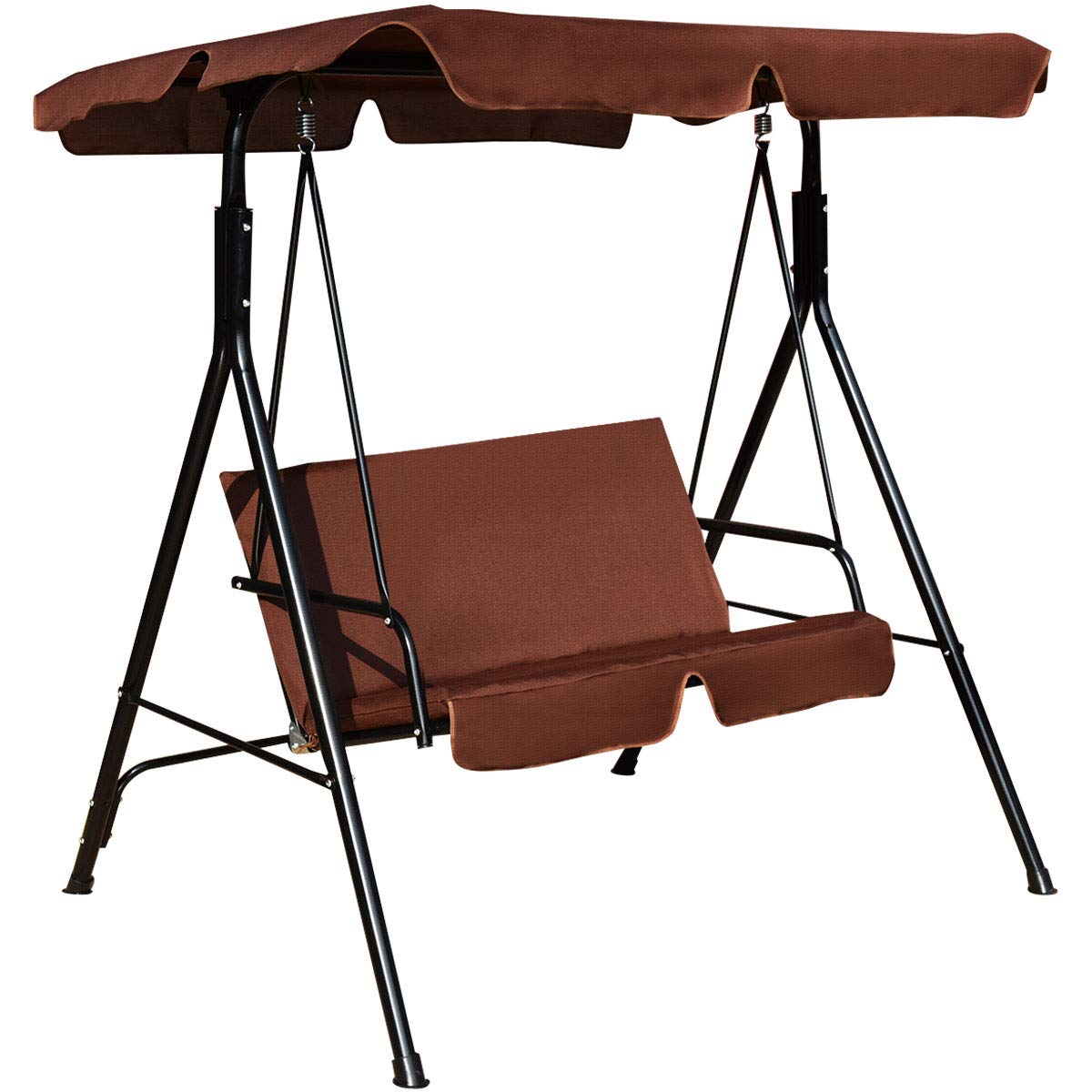 Tangkula 2-Person Patio Swing, Outdoor Yard Swing with Canopy & Cushion, Weather Resistant Steel Lounge Swing Chair