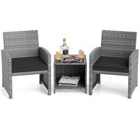 Tangkula 3 Pieces Patio Furniture Set with Tempered Glass Coffee Table