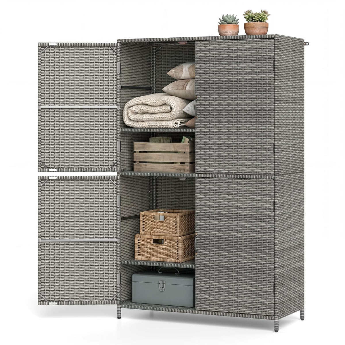 Armoire de rangement extérieure en rotin Tangkula avec 2 étagères réglables