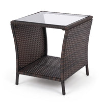 Tangkula Outdoor Wicker Side Table with Tempered Glass Top
