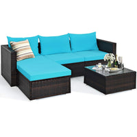 Tangkula 5 Piece Outdoor Patio Furniture Set with Glass Top Coffee Table