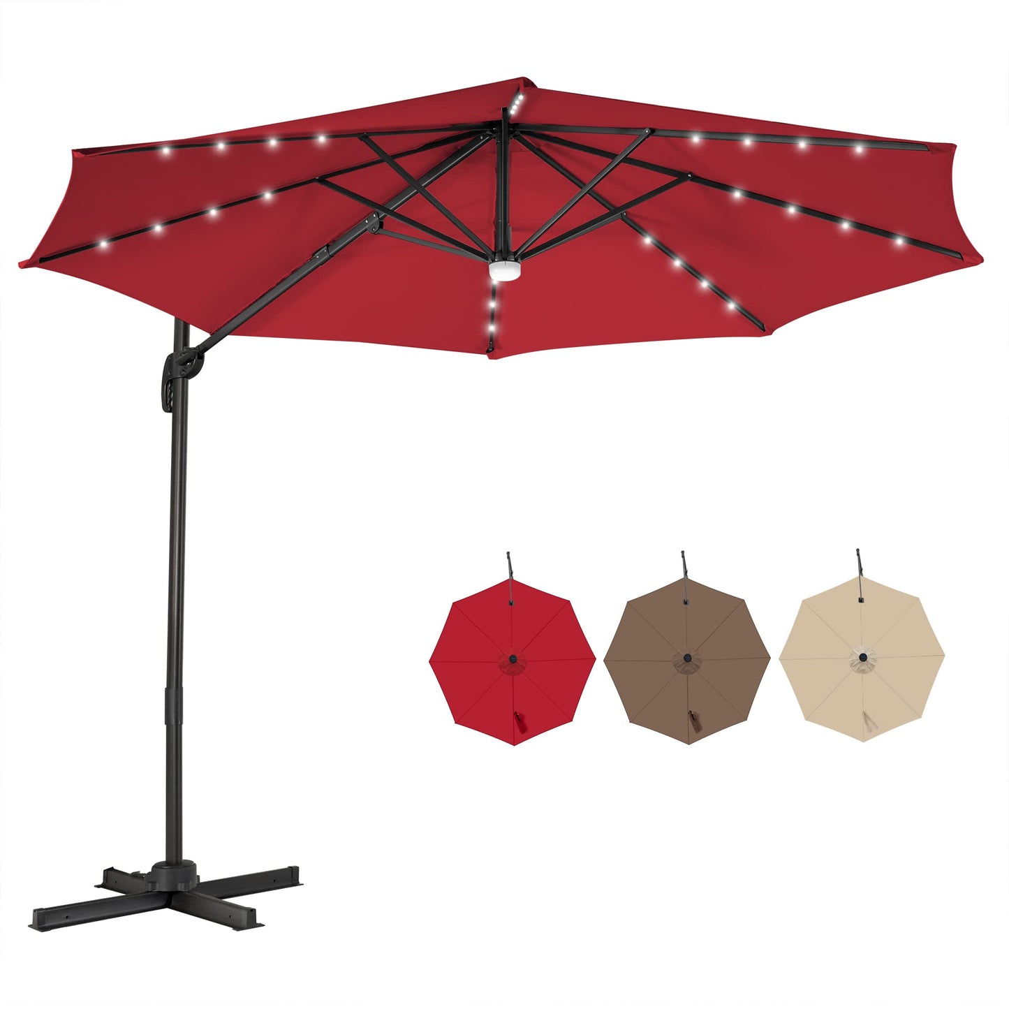 Tangkula 10FT Patio Cantilever Umbrella With 28 LED Lights