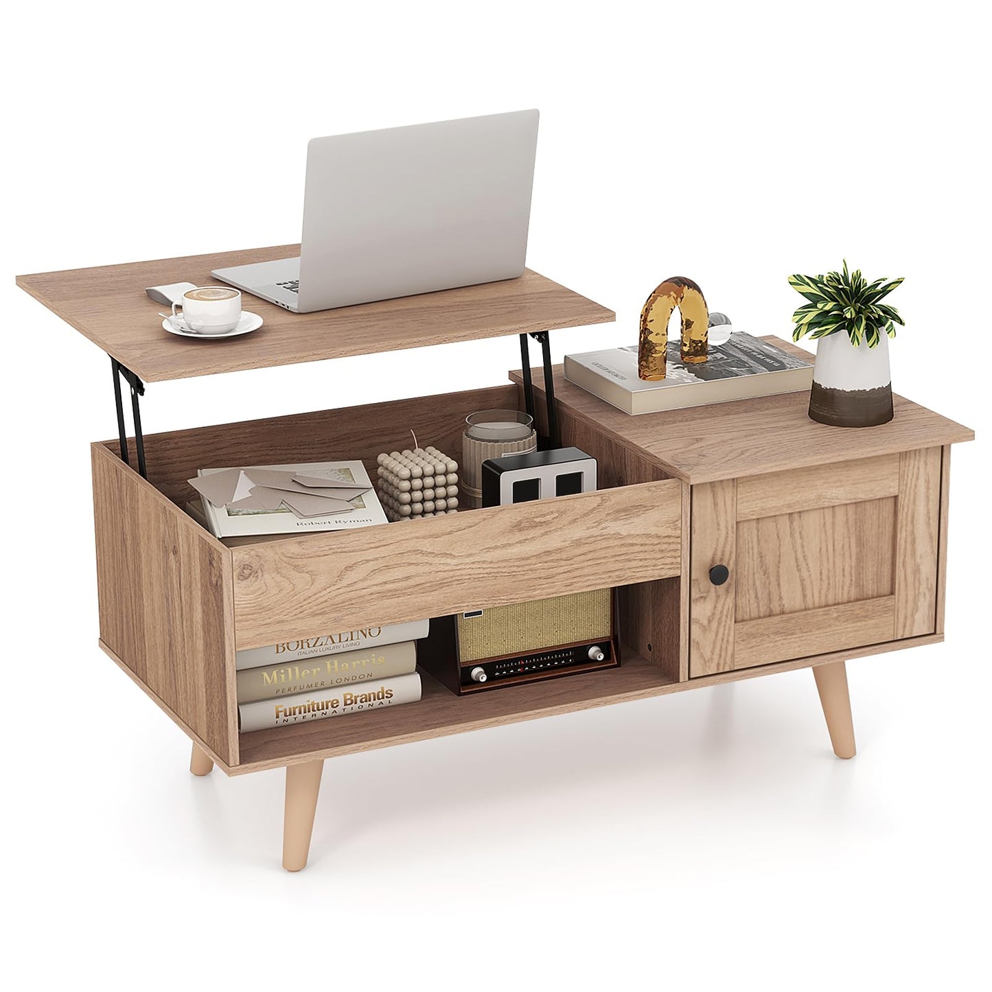 Tangkula Lift Top Coffee Table with Storage, Living Room Table with Hidden Compartment, Cabinet & Open Shelf