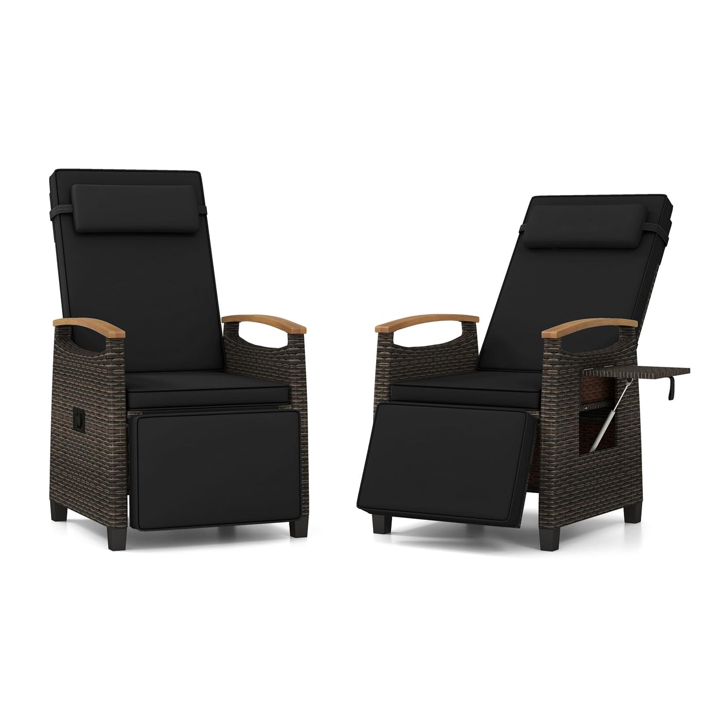 Tangkula Patio Wicker Recliner Chair, Rattan Lounge Chair w/Adjustable Backrest & Footrest