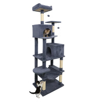 Tangkula Tour pour chat extra haute de 75 pouces avec poteau à griffer en sisal, perchoir supérieur rembourré et doubles condos