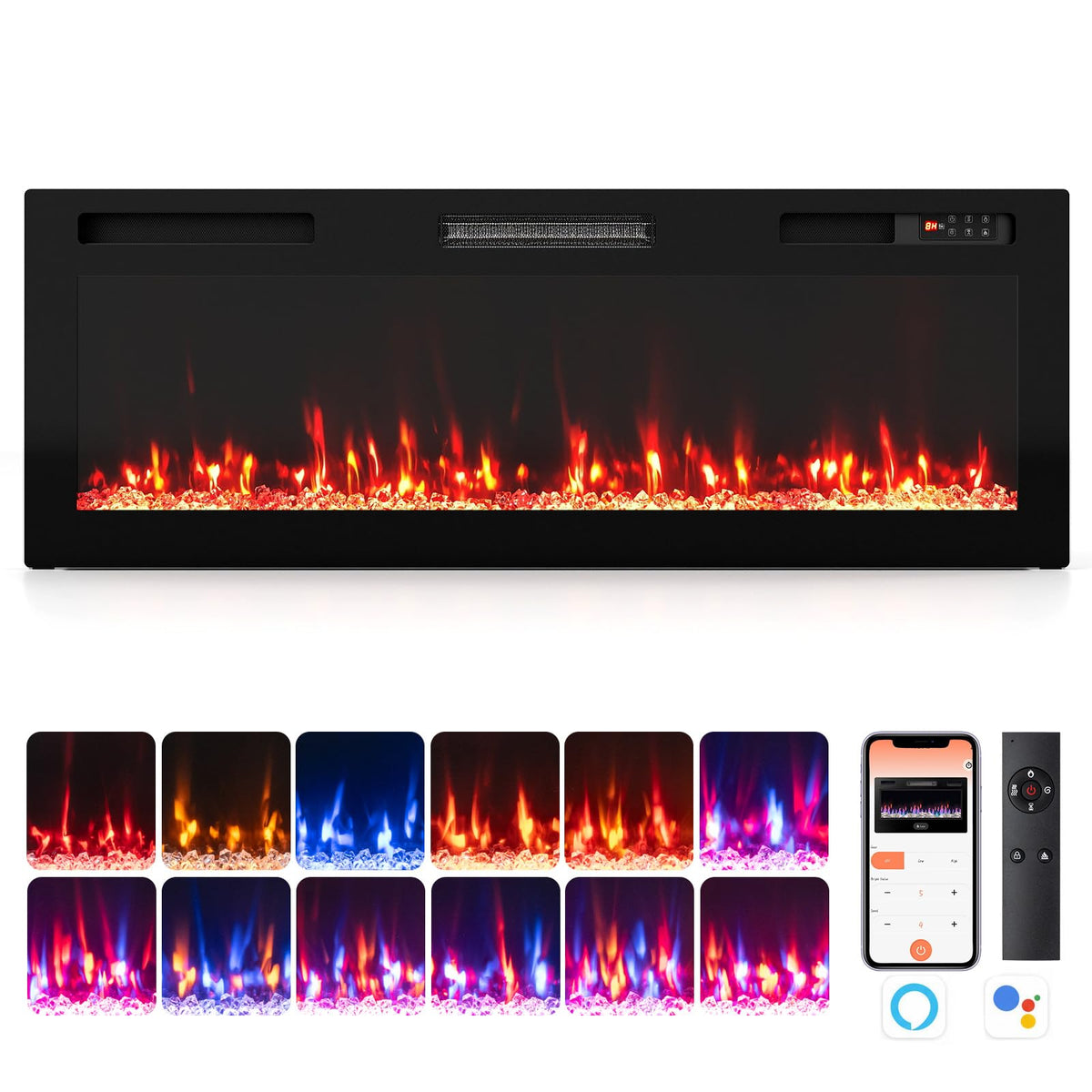 Tangkula 30"/36"/40"/50"/60"/72" Smart Electric Fireplace