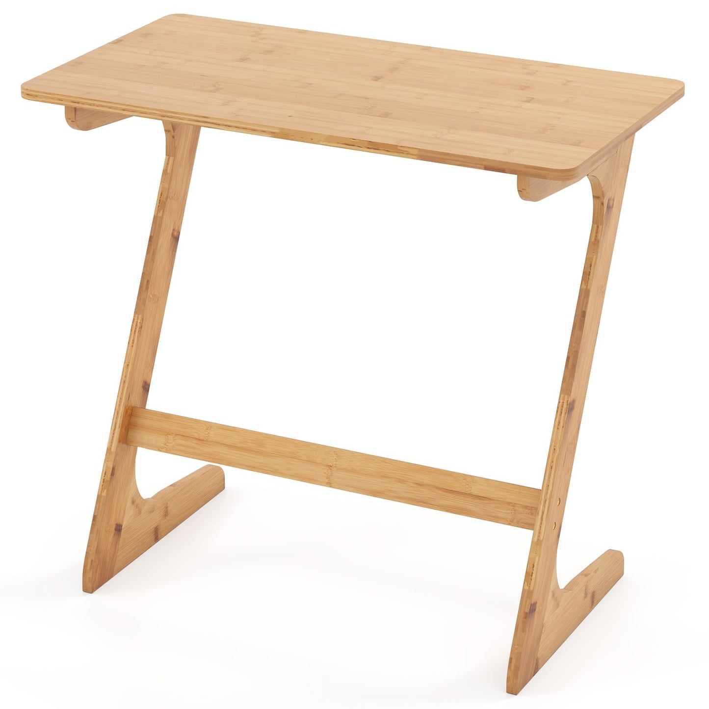 Bamboo TV Tray Sofa Side Table, Z-Shaped Couch Table with 29.5'' x 16'' Tabletop