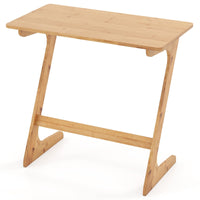 Bamboo TV Tray Sofa Side Table, Z-Shaped Couch Table with 29.5'' x 16'' Tabletop