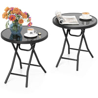 Table d'appoint pliante ronde Tangkula avec plateau en verre trempé et cadre en métal