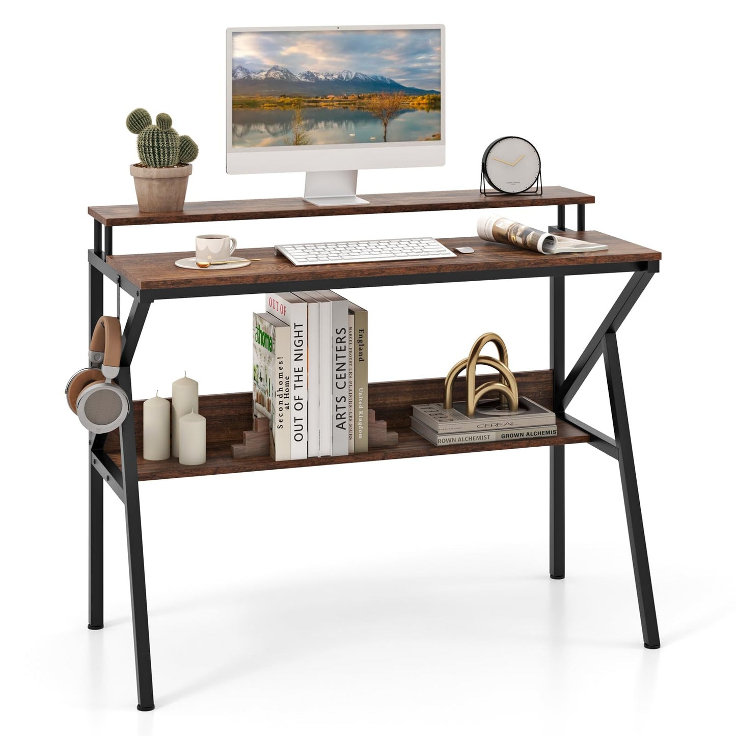 Tangkula 2 Tier Computer Desk w/Monitor Stand