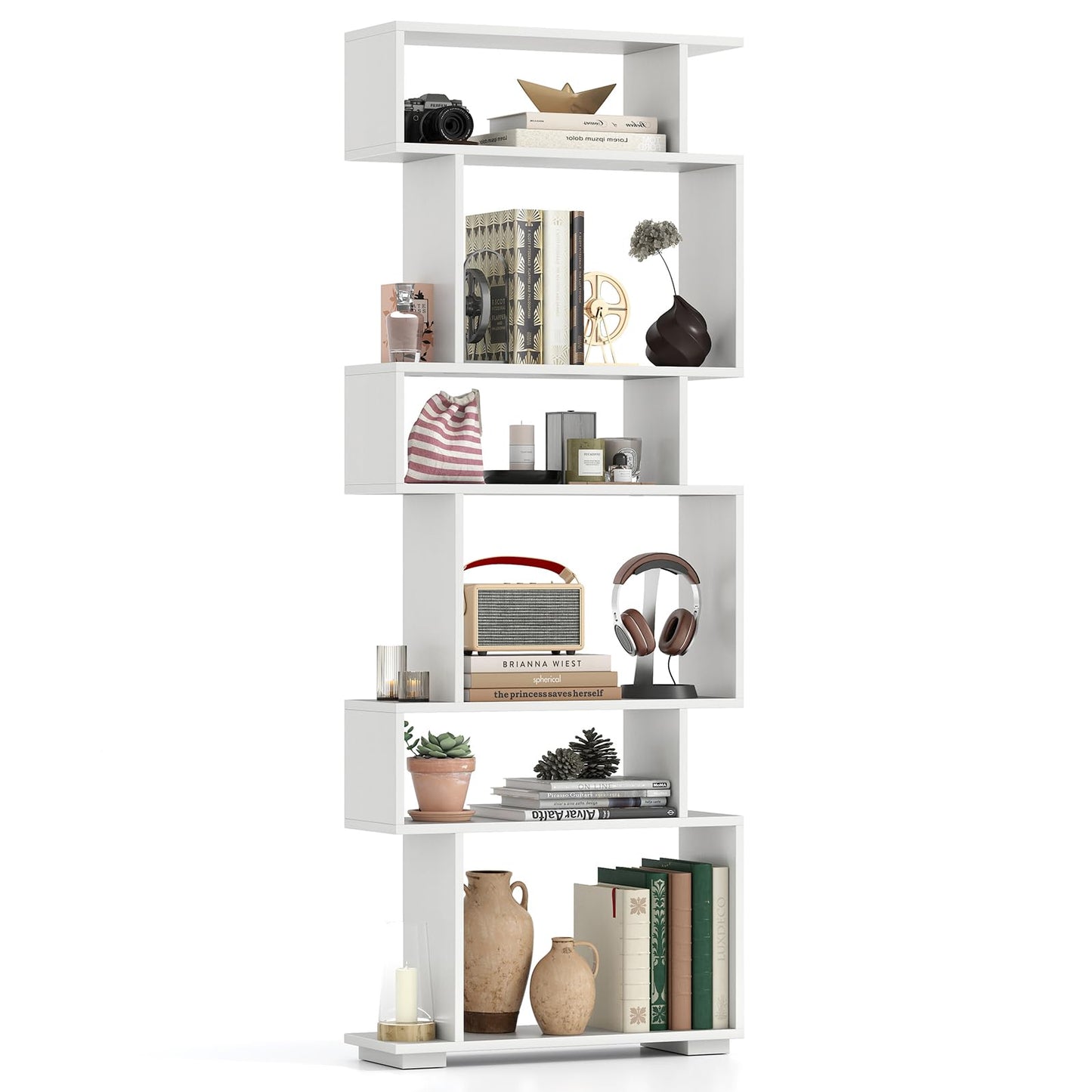 Tangkula 6 Tier S Shaped Bookshelf for Study