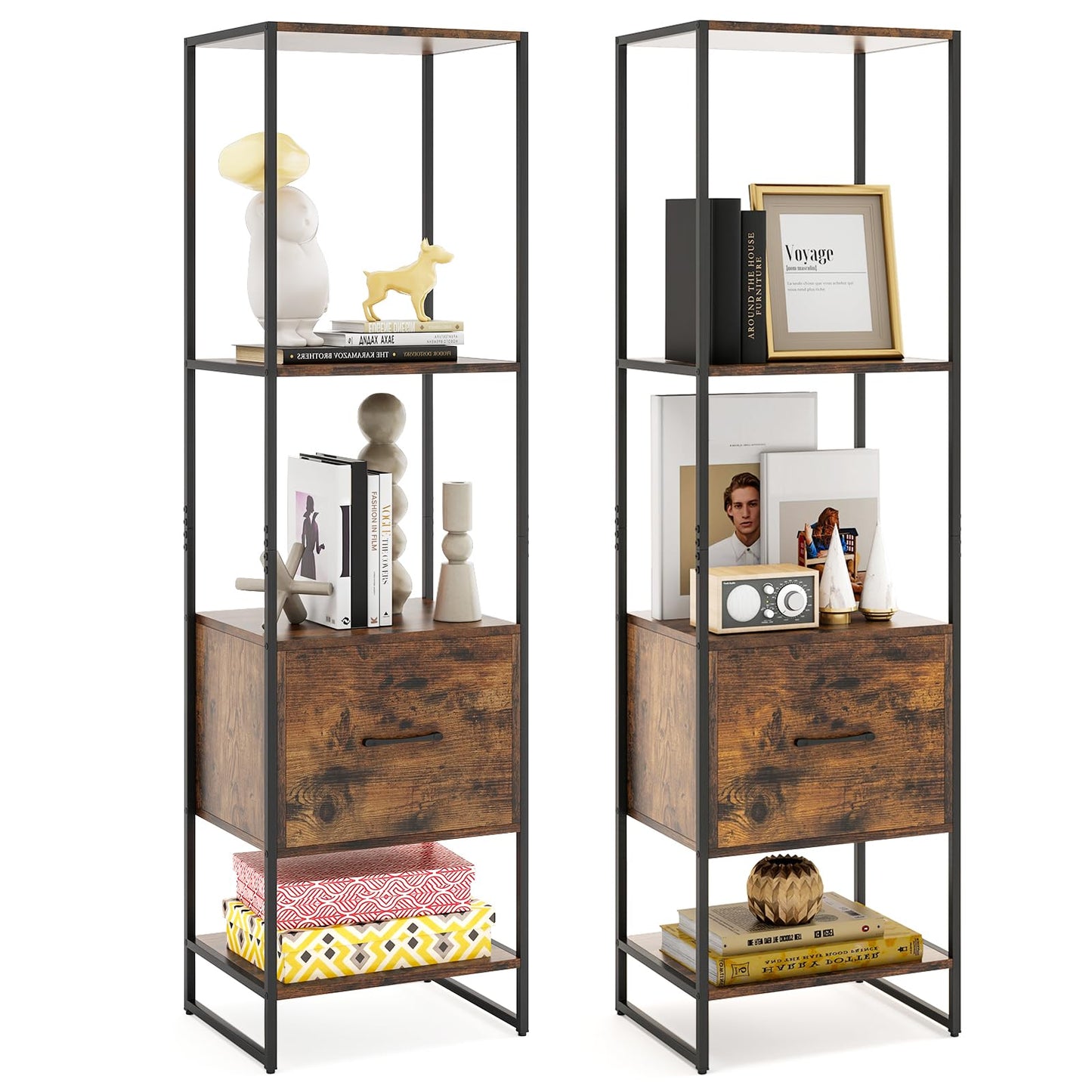 Tangkula Étagère Haute et Étroite de 159 cm avec Cadre Métallique et Kits Anti-basculement