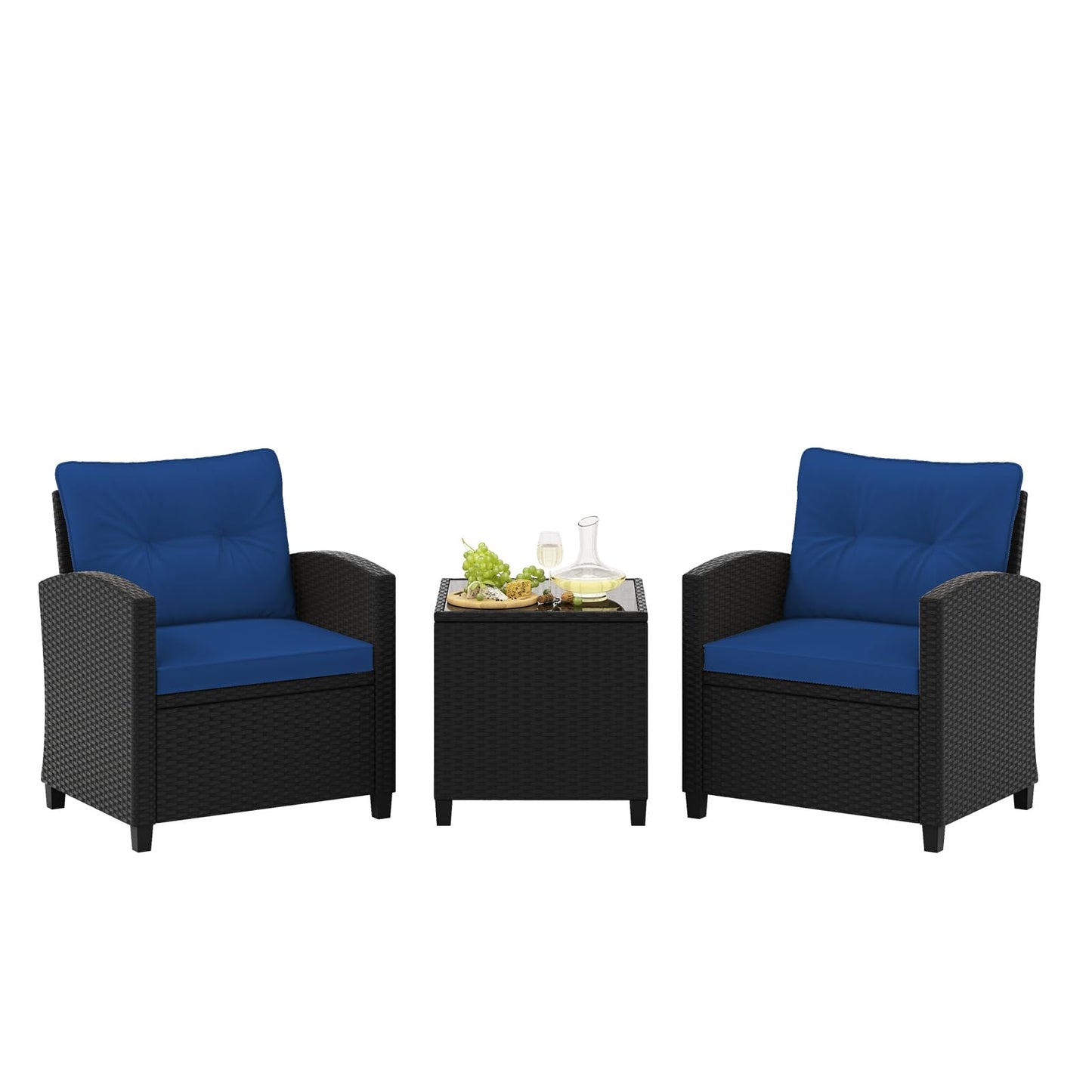 Tangkula 3 Piece Patio Furniture Set, Rattan Conversation Set w/Soft Seat & Back Cushions