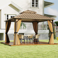 Tangkula Aluminum Frame Permanent Pavilion with Curtains