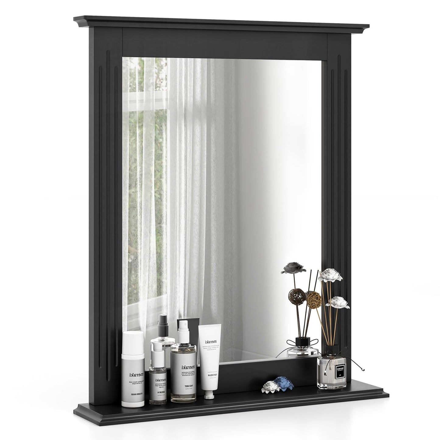 Bathroom Wall Mirror with Shelf, Square Makeup Mirror Wall Hanging Mirror