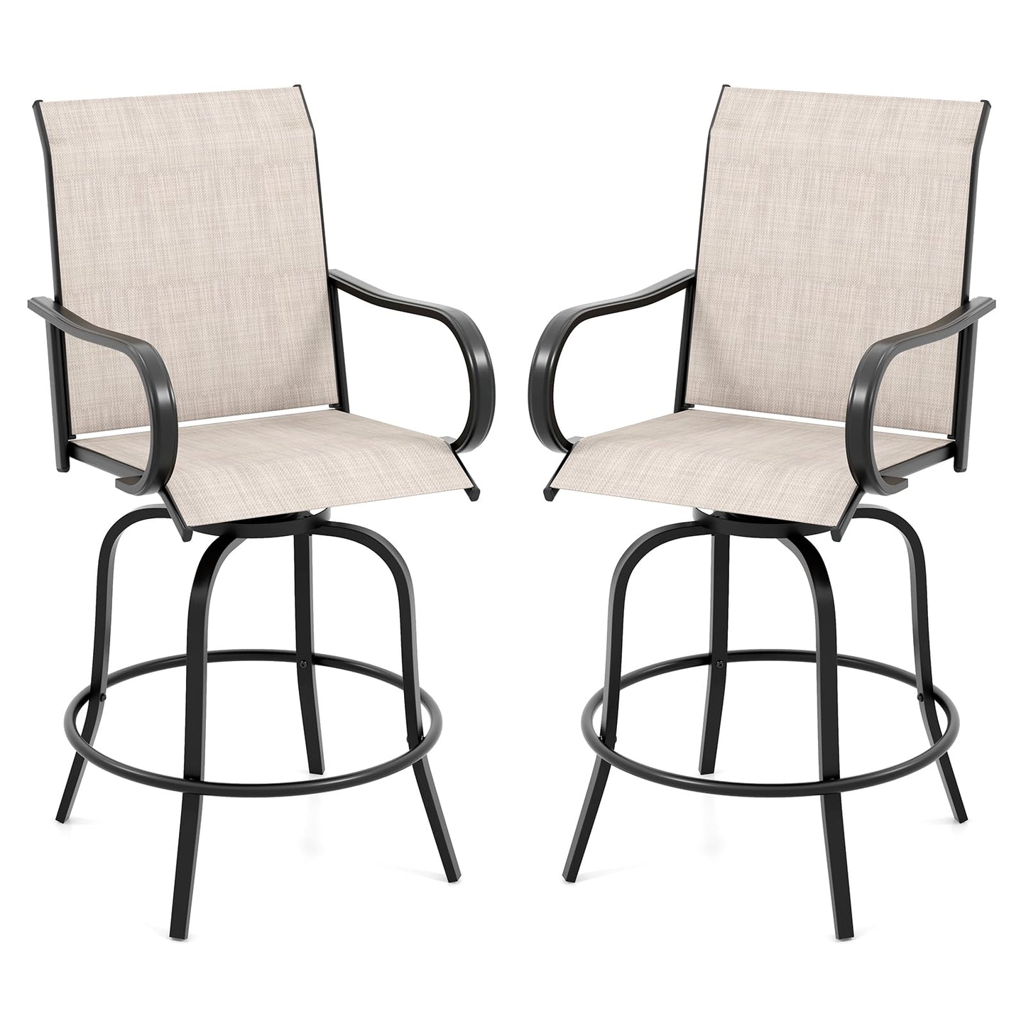 Tangkula Outdoor Swivel Bar Stools, Bar Height Tall Patio Chairs with Armrests & High Back