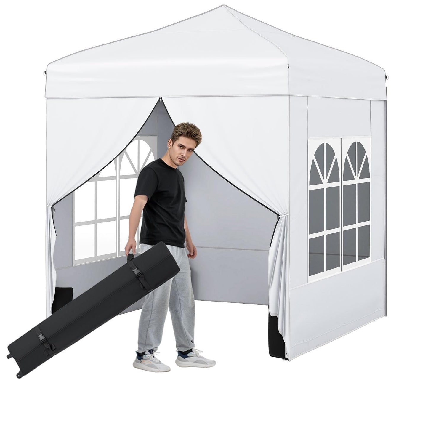 Tonnelle escamotable Tangkula 1,98 x 1,98 m avec 2 parois latérales amovibles