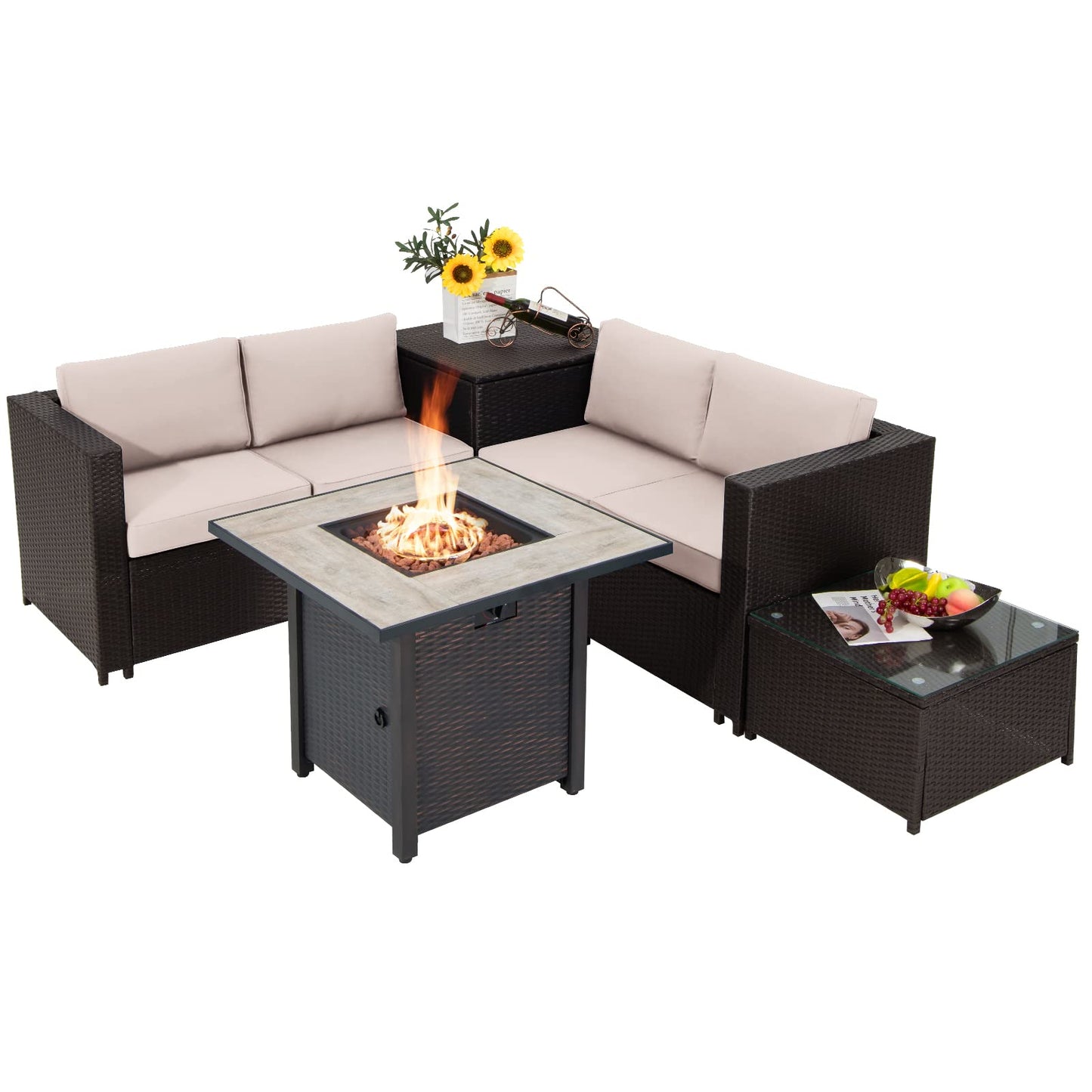 Ensemble de meubles de patio Tangkula 5 pièces avec table de foyer au gaz de 30 pouces