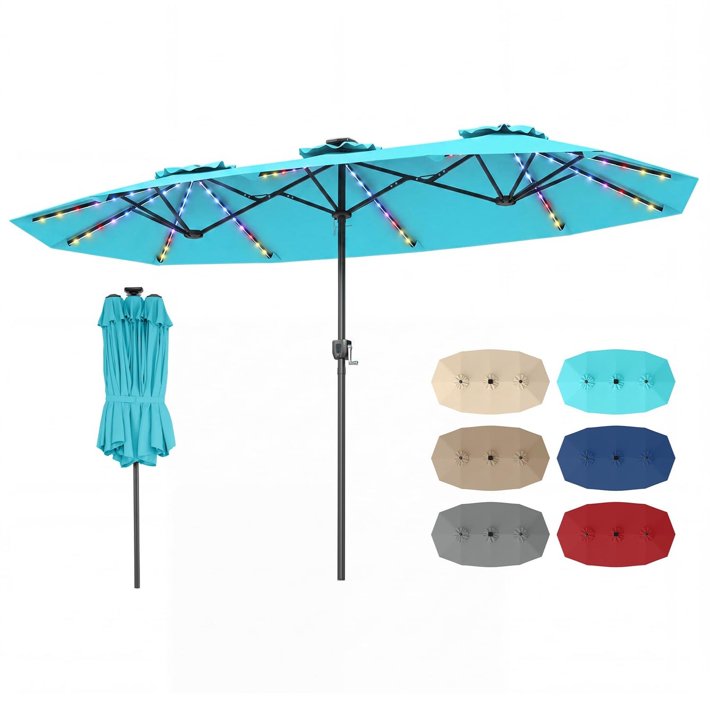 Tangkula 13 Ft Solar Patio Umbrella with Multi-Colored Flowing LED Lights