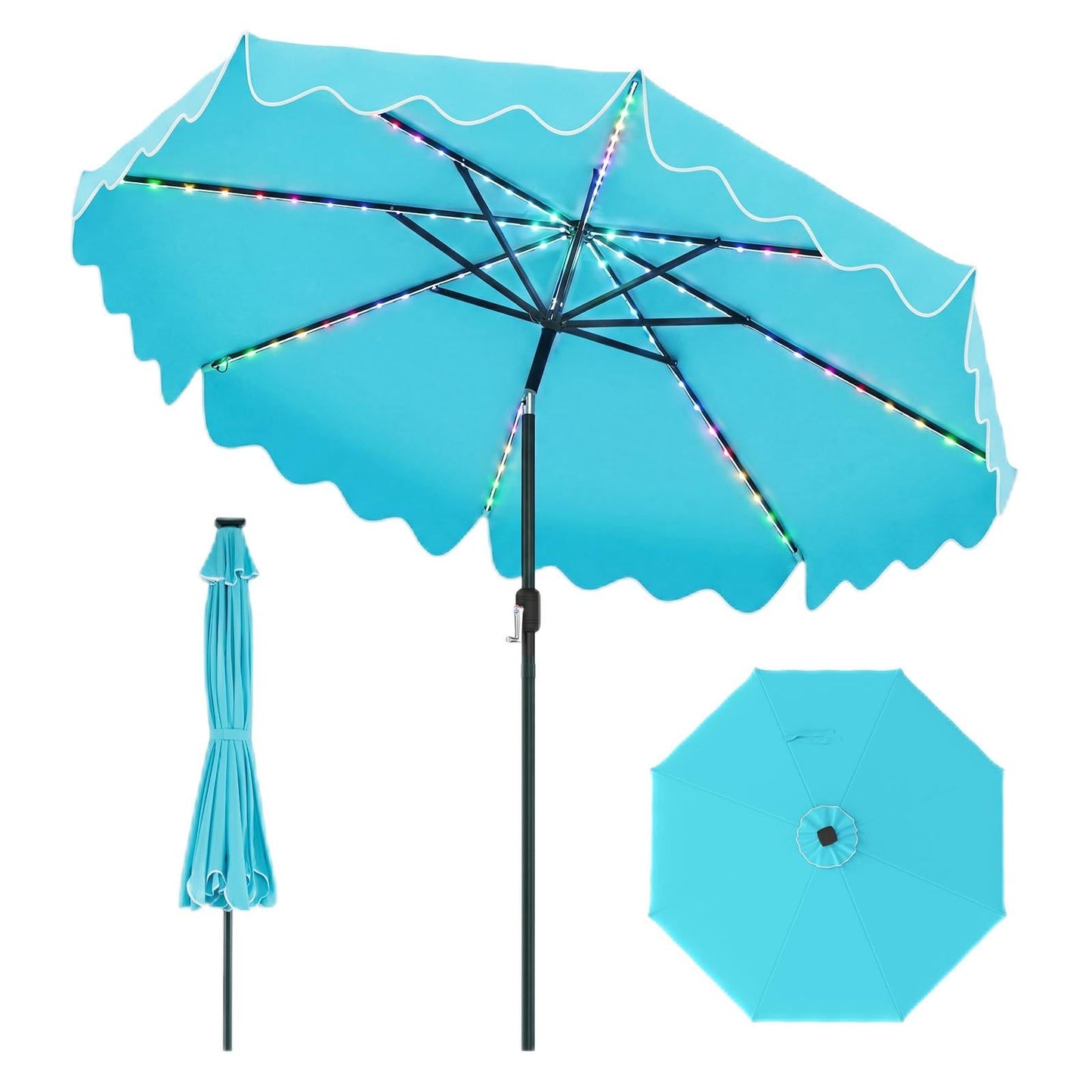 Tangkula 9 FT Solar Patio Umbrella with 104 Color-Changing Flowing LED Lights