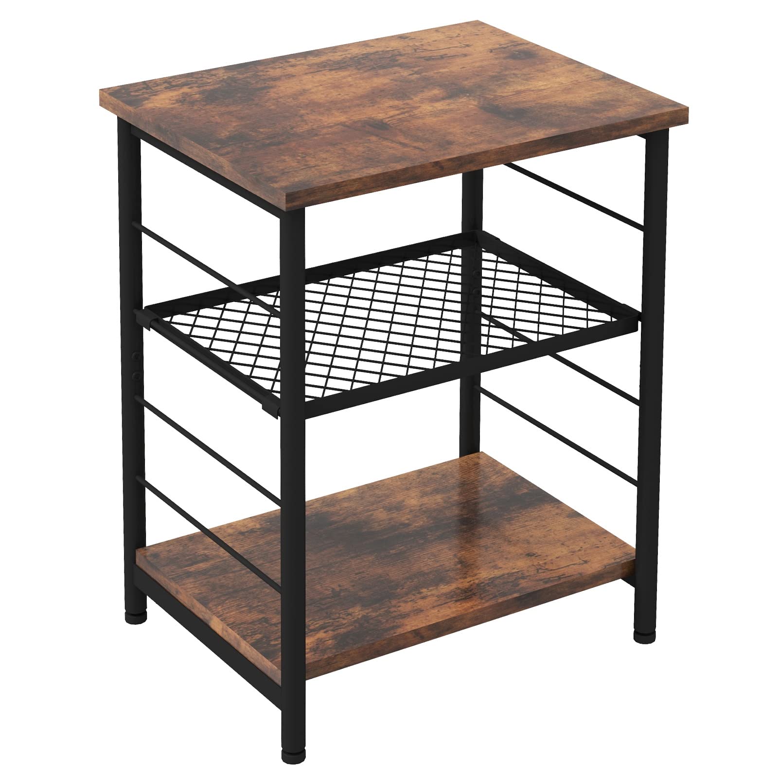 Tangkula Industrial End Table 3-Tier Side Table with Height Adjustable Metal Mesh Shelf