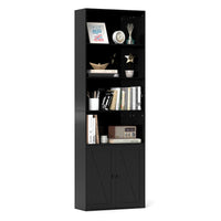 Tangkula Tall Bookcase with Doors, Farmhouse 71" H Freestanding Bookshelf with 6 Shelves & 2-Door Cabinet
