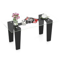 Tangkula Glass Coffee Table, 39.5 Inch Modern Rectangular Center Table with Solid Rubber Wood Leg(Rectangular, Black)