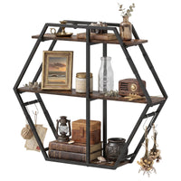 Tangkula 3-Tier Geometric Bookcase with 4 S-Shaped Hooks & Heavy Duty Metal Frame