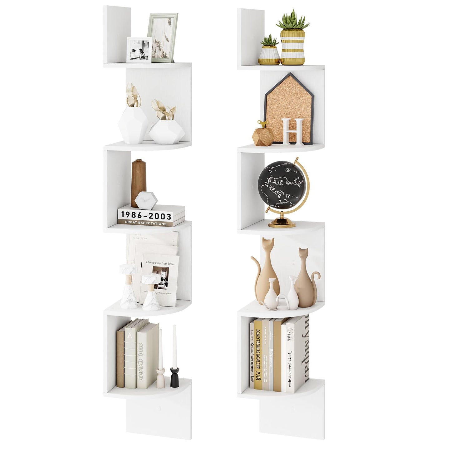 Tangkula 5-Tier Corner Shelf Wall Mount Farmhouse Floating Corner Bookshelf