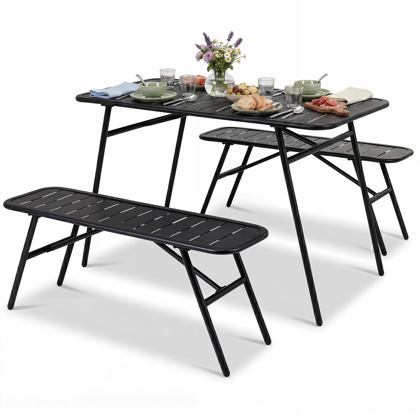 Tangkula 3 Pieces Patio Furniture Set with 2 Benches