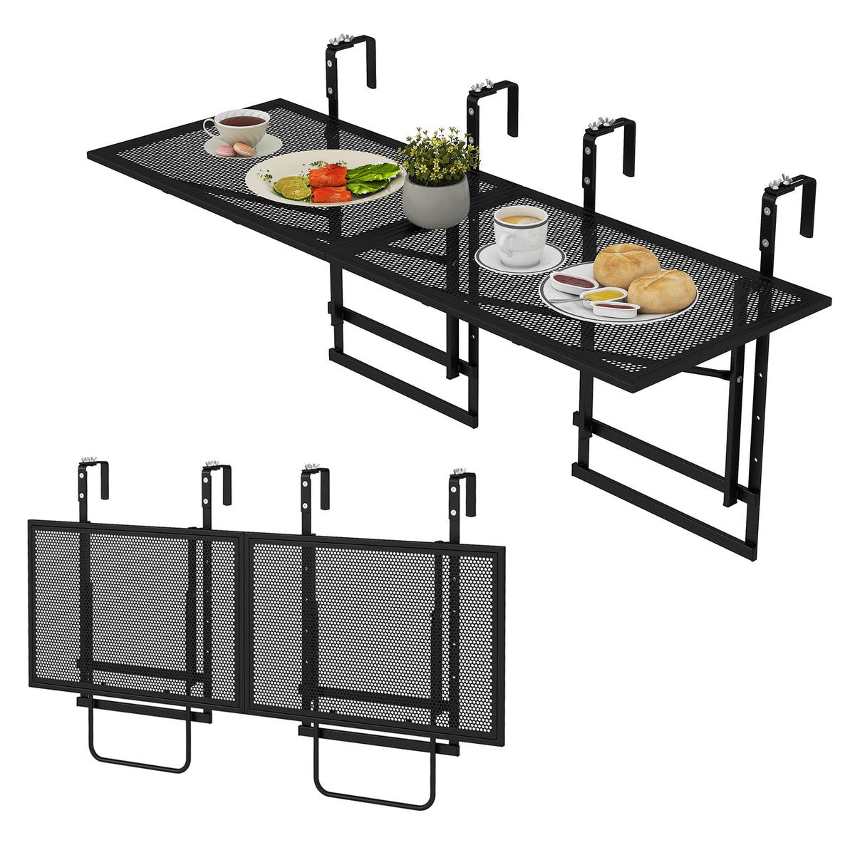 Tangkula Table de balcon pliable 122 cm pour rambardes de 3,8 cm à 8,9 cm d'épaisseur