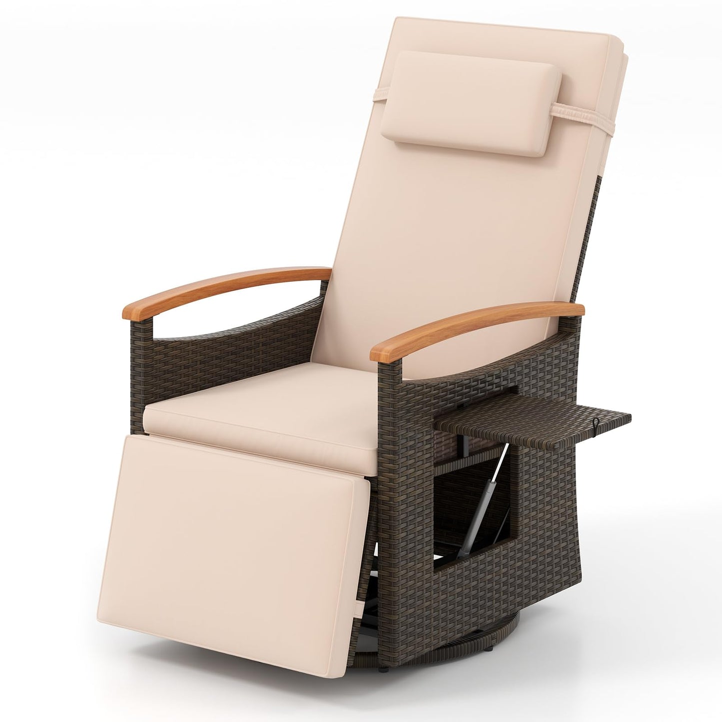 Tangkula Patio Rattan 360 Degree Swivel Recliner Chair, Wicker Lounge Chair w/Adjustable Backrest & Footrest