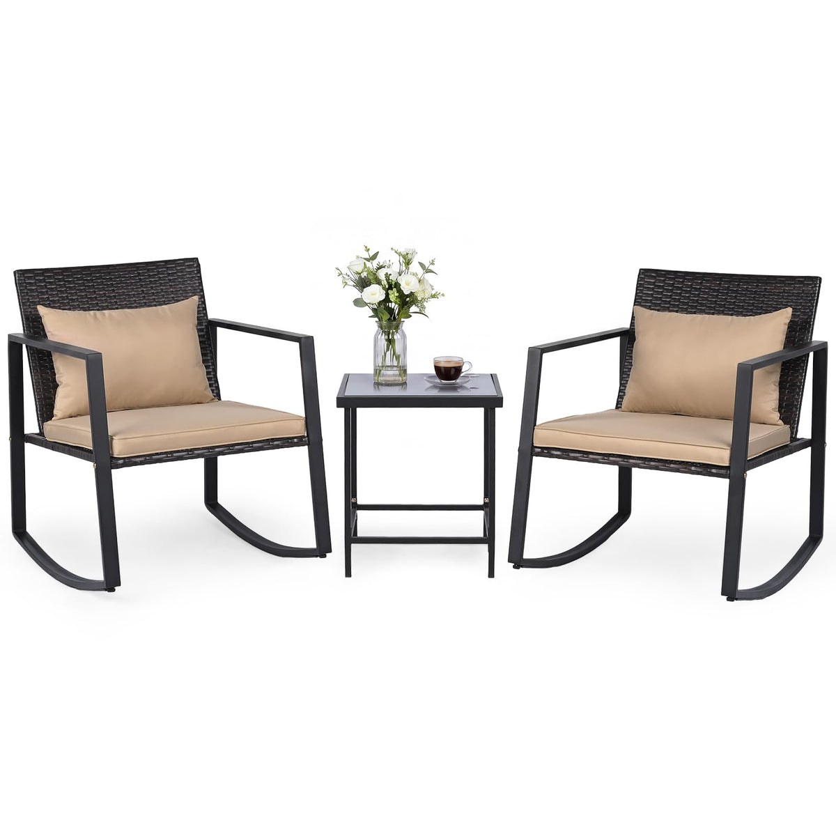Tangkula 3-Piece Outdoor Rocking Chair Set for Garden Balcony Backyard