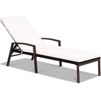 Patio Rattan Lounge Chair, Outdoor Reclining Chaise Louge with Cushion and Armrest