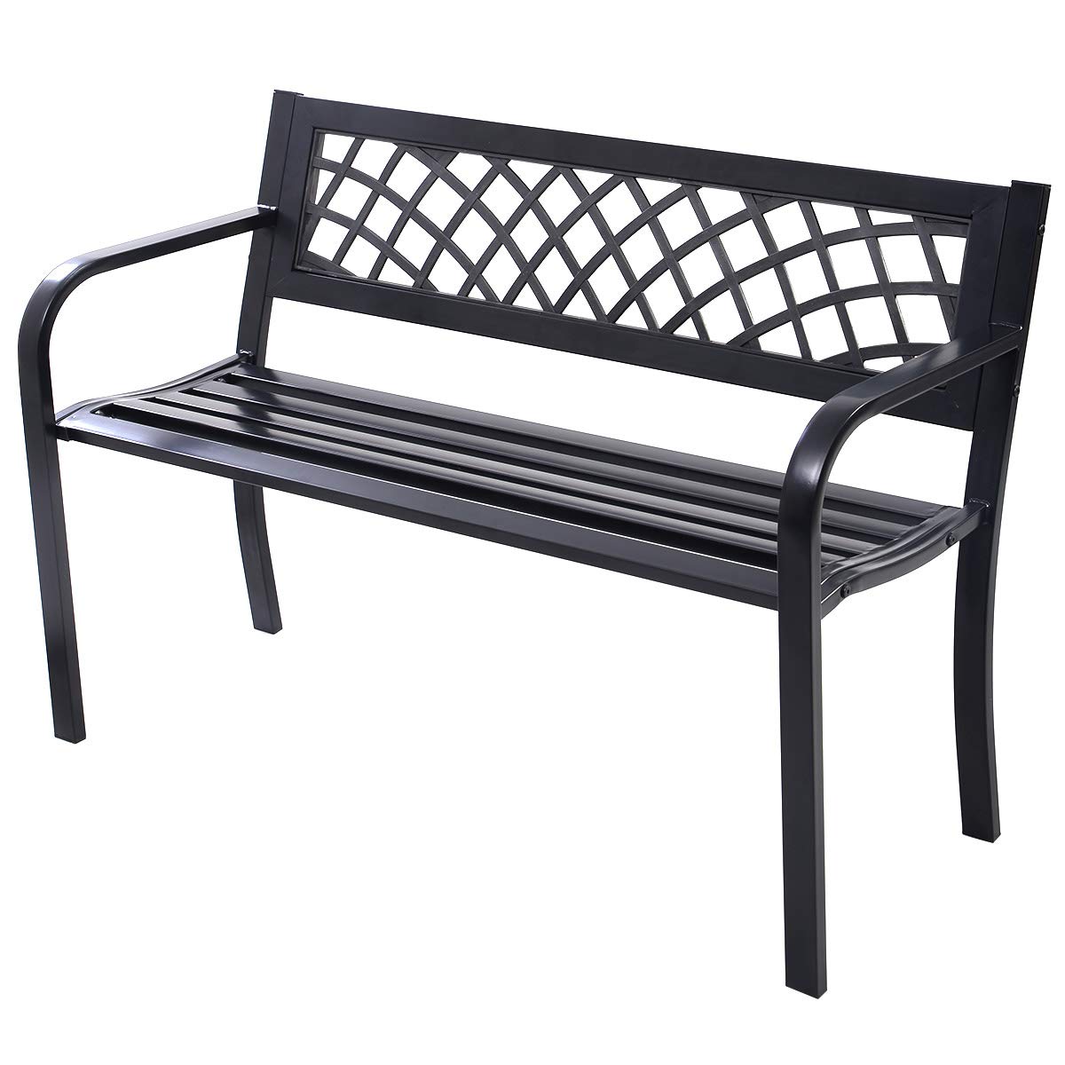 Tangkula Outdoor Garden Bench Park Bench with Steel Frame & PVC Backrest