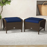 Tangkula 2 Pieces Patio Wicker Ottomans with Removable Cushions for Additional Seating