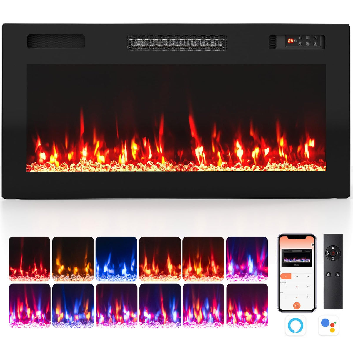 Tangkula 30"/36"/40"/50"/60"/72" Smart Electric Fireplace