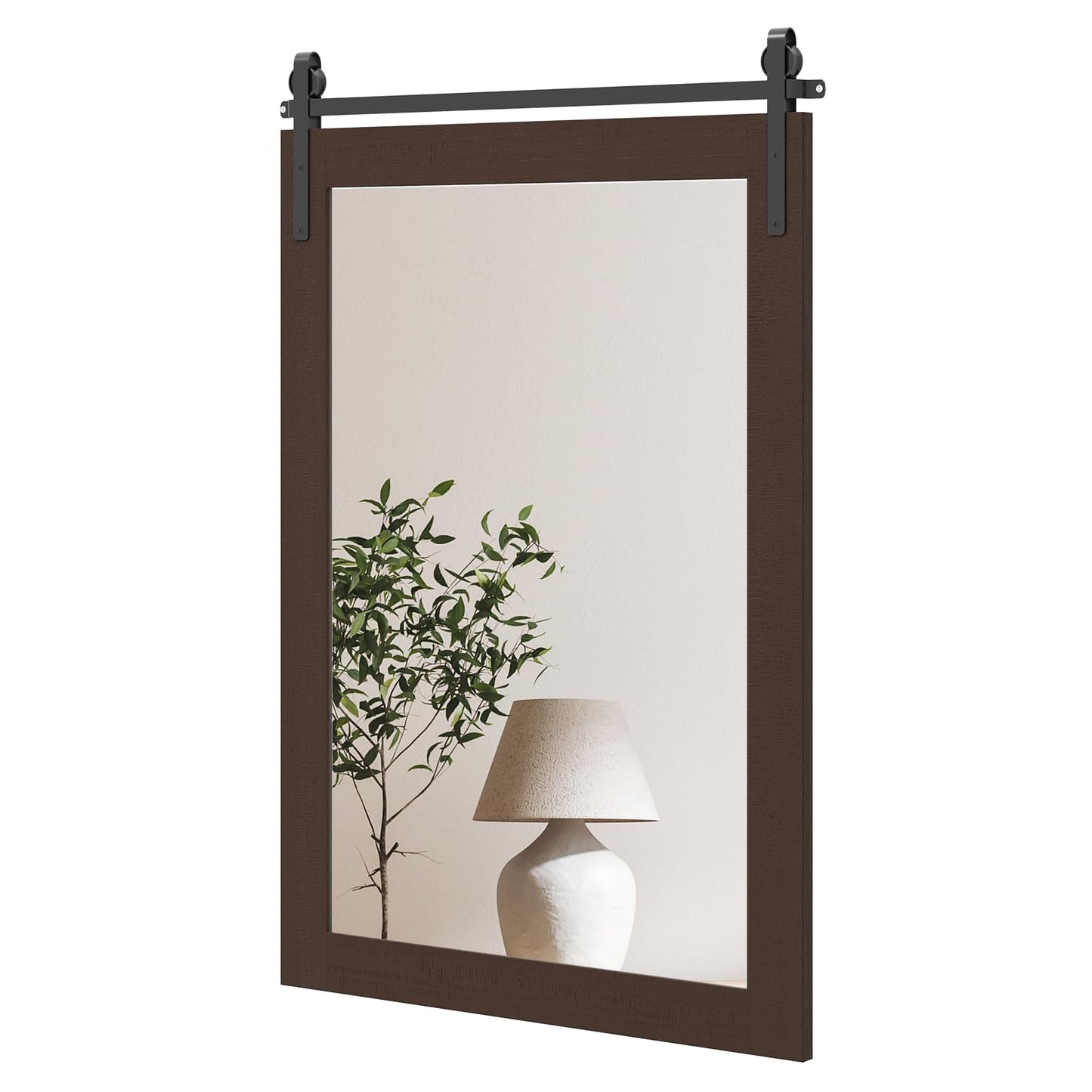 Tangkula Farmhouse Wall Mirror with Wood Frame & Metal Bracket（ 36"L x 24"W）