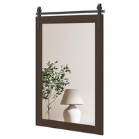 Tangkula Farmhouse Wall Mirror with Wood Frame & Metal Bracket（ 36"L x 24"W）