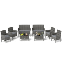 Tangkula 4/8 Piece Patio Rattan Conversation Set, Outdoor Wicker Furniture Set with Chair, Loveseat & Tempered Glass Table