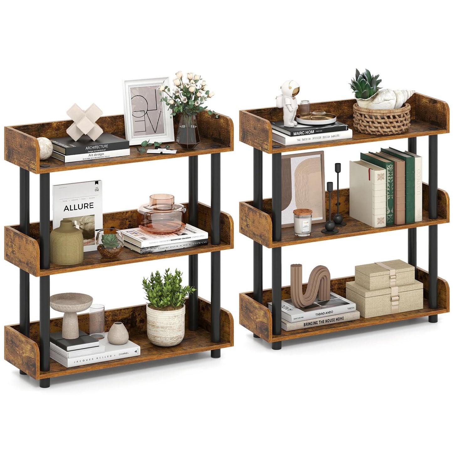 Tangkula 3-Tier Bookshelf Multipurpose Wood Standing Display Rack(1/2)