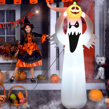 Tangkula 6Ft Halloween Inflatable Terrible Ghost w/Pumpkin
