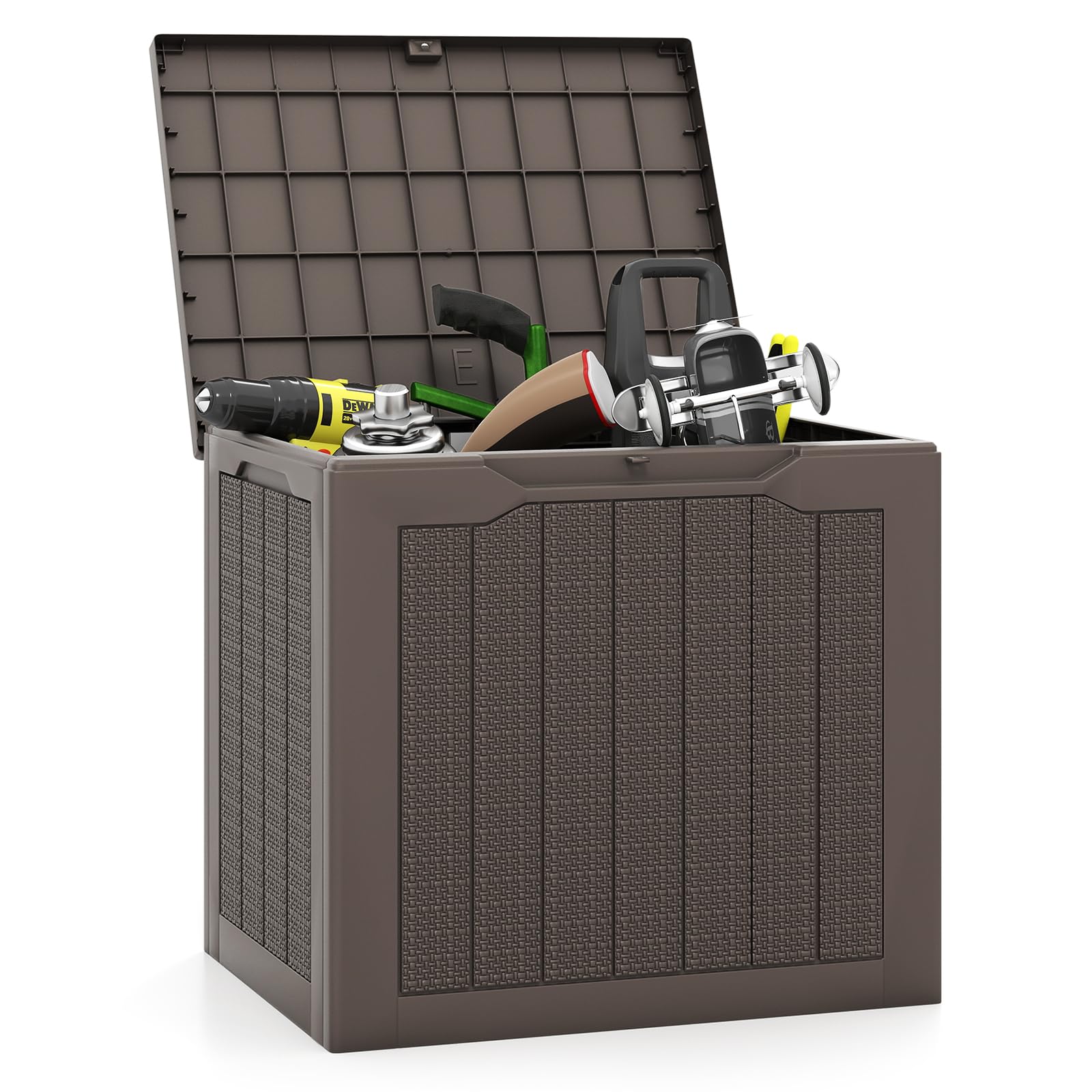 Tangkula 30 Gallon Outdoor Storage Box Resin Storage Bench with Lockable Lid
