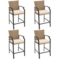 Tangkula Patio Rattan Bar Stools Set of 4, Outdoor Wicker Bar Height Chairs