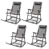 Outdoor Folding Rocking Chair, No Assembly Required, Foldable Rocker Recliner with Headrest