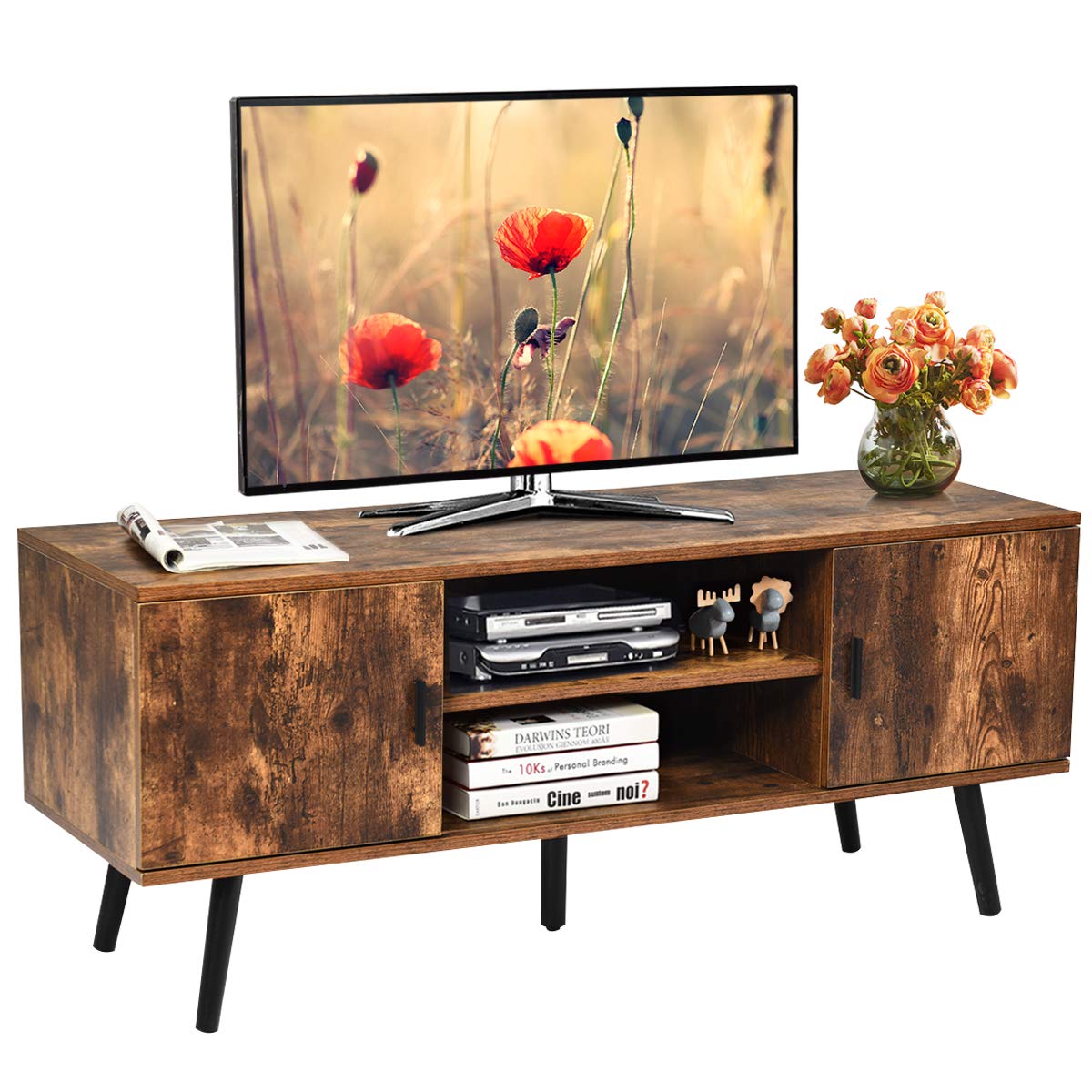 Tangkula Retro TV Stand for TVs up to 55 Inches