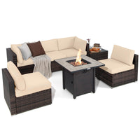 Ensemble de meubles de patio 7 pièces Tangkula avec table brasero, table brasero au propane 30 pouces 50 000 BTU