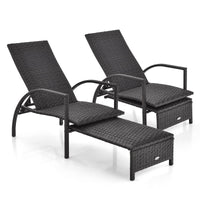 Tangkula Patio Chaise Lounge, Outdoor Rattan Lounge Chair with Retractable Ottoman